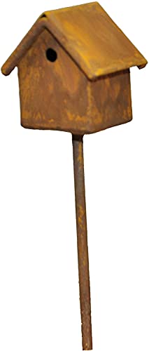 G & F Products MiniGardenn 10020 Fairy Garden Metal Bird House Pick, Brown