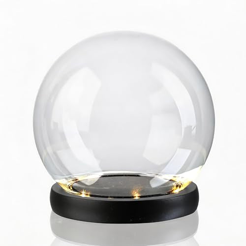 Cloche Glass Dome with LED Base, Round Glass Display Bell Jar, 6 Inch