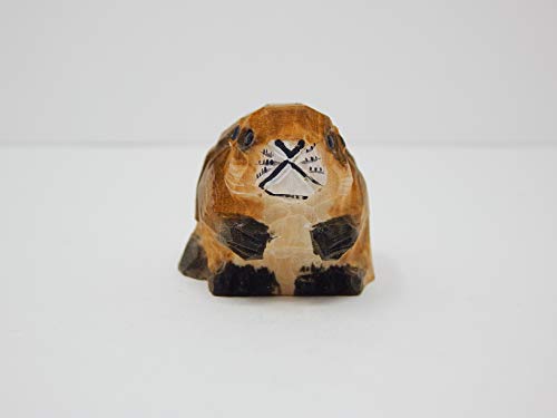 Selsela Hand-Carved Beaver Figurine - Miniature Wooden Forest Animal Statue, Castor Woodland Critter Small Anima, Rustic Handmade Carved Home Decor Folk Ornament and Collectible
