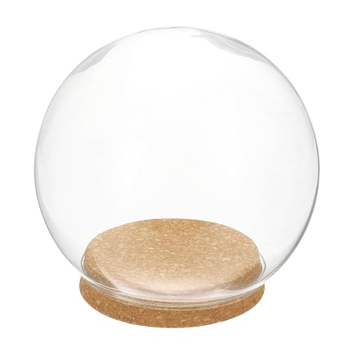 uxcell Round Cloche Glass Dome, 5.9" x 3.9" Decorative Glass Display Bell Jar, Glass Dome Cloche with Light Brown Base for DIY Flower Craft, Collectibles Specimens Plants Dustproof - size: 5.9" x 3.9"