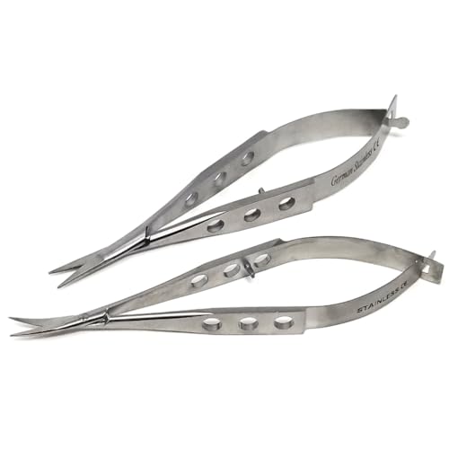 Multipurpose Micro Scissors 3.5" Squeeze Action Shears Straight + Curved Set of 2Pcs Stitch Cutting Extra Sharp Narrow Blades Stainless Steel Trimmers