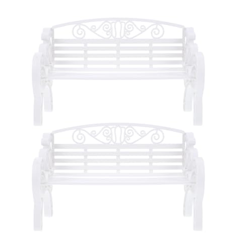 jojofuny 2Pcs Miniature Park Bench Models for Dollhouse 8.66 Inch White Decorative Mini Benches with Arms Realistic Small Bench Ornaments for Doll Home Decor Accessories - color: White
