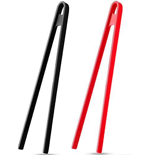 Patelai 2 Pcs 11.8 Inch Silicone Cooking Tongs Tweezers,Black, Red - color: Black, Red