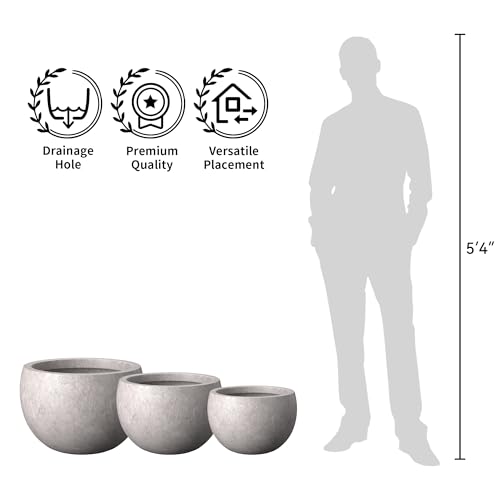 Kante Large Round Bowl CON Gray Concrete Planter 19.9" Dia, Outdoor - color: Light Gray, size: 19.9" d