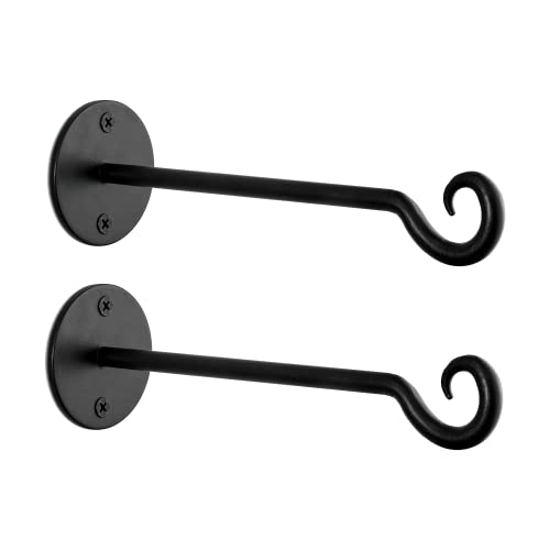 Monarch Abode Plant Hangers – Wall Mount Plant Hooks for Hanging Baskets, 7.5 Inch Metal Black Fence Wall Plants Hanger for Outdoor Indoor, Flower Pot, Bird Feeder, Wind Chime Bracket, 2 Pack - color: Black