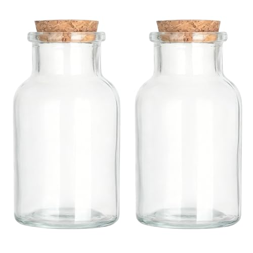 2PCS Wide Mouth Glass Jars with Cork Lids 4.2oz Clear Glass Bottles DIY Decorative Biottle for Plant Propagation,Hydroponic Plants,Flower Vase,Wedding Centerpieces