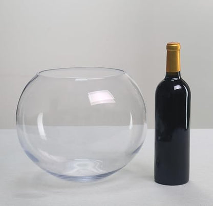 CYS EXCEL Large Glass Bubble Bowl (H-9.5" W-11, Approx. 2.8 Gal.) Fish Bowl Round Terrarium Vase Globe Flower Centerpiece for Weddings Events Arrangements - size: H-9.5" W-11"
