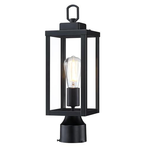 Outdoor Post Light Fixture, Tempered Glass, Black, 1 Pack | Exterior Pole Lantern for Yard Garden Pathway, Waterproof Rustproof Galvanized Metal, E26 Socket, 60W Max - color: Black, size: 1pk