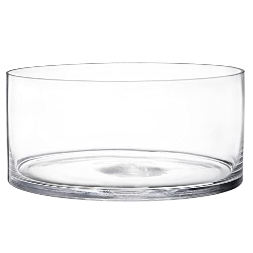 Wide Glass Cylinder Vase, 4" Tall x 8" Wide Flower Glass Vase, Cylinder Terrarium Bowl, Decorative Centerpiece for Weddings Events, Pillar Candle, Flower Arrangement, Clear