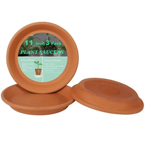 vensovo 11 Inch Terracotta Plant Saucer Pots Tray - 3 Pcs Round Planter Saucers for Indoor & Outdoor Plants, Large Clay Trays Perfect for 10,10.5,11 Inch Flower Pot | 3 pack large terracotta planter saucers for 11 and 11.5 inch flower pots, ideal for catc