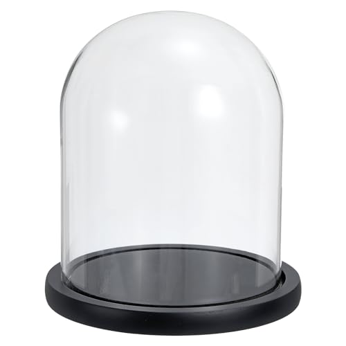 PATIKIL 7.3"x5.9" Clear Cloche Glass Dome, Glass Bell Jar Display Case Tabletop Centerpiece with Black Wooden Base for Christmas Home Decor - size: 7.3x5.9"