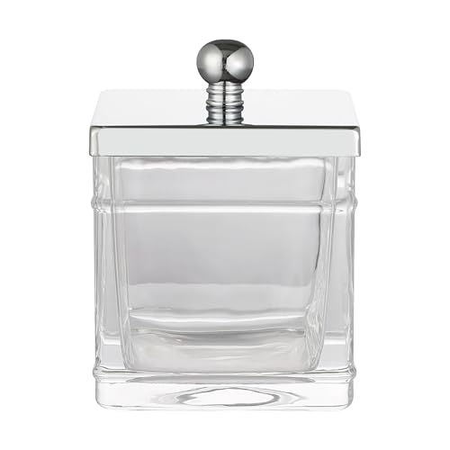 Clear Transparent Hotel Style Apothecary Tempered Glass Canister Jar W/ Matte Black Metal Lid Cover, Classic Countertop Organizer for Cotton balls/pads, Floss Picks, Makeup Storage - color: Silver