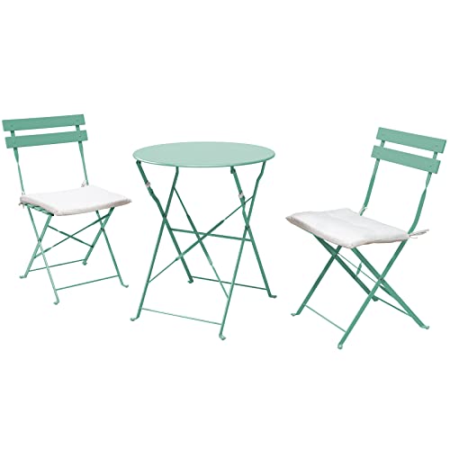 Grand patio 3-Piece Bistro Set Folding Outdoor Furniture Sets with Premium Steel Frame Portable Design for Bistro & Balcony (Mint Green with Cushion) - color: Mint Green, style: with Cushion
