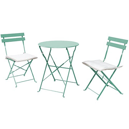 Grand patio 3-Piece Bistro Set Folding Outdoor Furniture Sets with Premium Steel Frame Portable Design for Bistro & Balcony (Mint Green with Cushion) - color: Mint Green, style: with Cushion