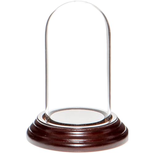Plymor 1.85" x 3.5" Mini Glass Display Dome Cloche (Dark Mahogany Veneer Base) - color: Dark Mahogany Veneer Base