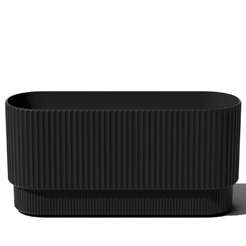 Veradek Demi Series Long Planter for Porch, Patio, Backyard | Durable Plastic-Concrete Material | Modern Décor for Shrubs, Flowers - color: Black, size: 30 inch