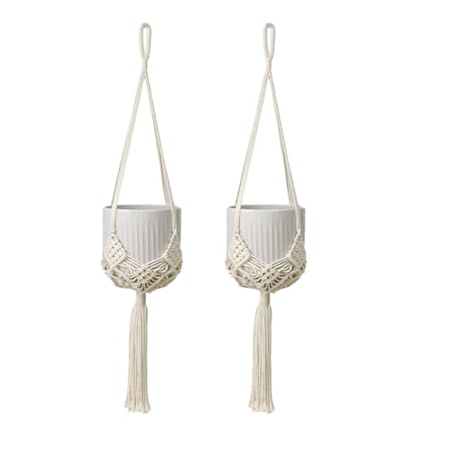 2 Pack Macrame Hanging Planters, White - color: White