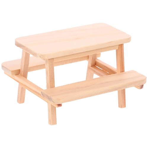 1:12 Scale Mini Wooden Picnic Table, Dollhouse Furniture Outdoor | Unfinished Wood Miniature Patio Table Prop for Fairy Garden, DIY Crafts Accessories for 3-4 Inch Figures Dollhouse Scenes - color: Wood