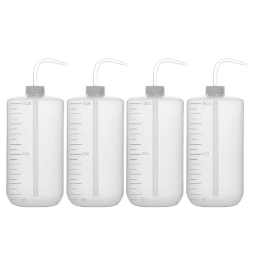 stonylab Chemical Wash Bottle, 4-Pack Plastic Safety Lab Squeeze Wash Bottle, LDPE with Narrow Mouth, 1000 ml / 4 Bottle - size: 1000 ml