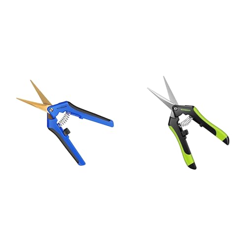 VIVOSUN Curved Gardening Scissors 6.5 Inch Hand Pruner Shear and 2-Pack Gardening Scissors 6.5 Inch Hand Pruner Pruning Shear with Straight Stailess Steel Blades, Black and Green