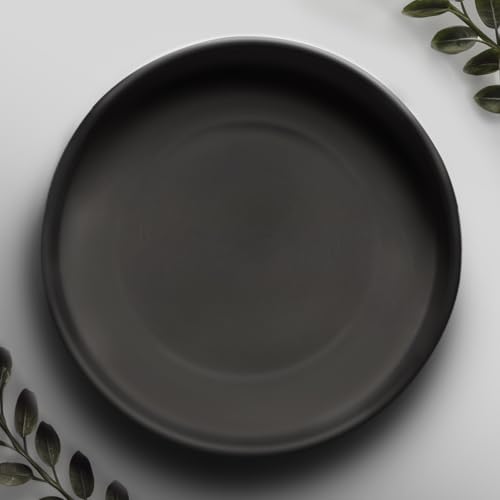 Heavy Duty Ceramic Black Plant Saucer - with Silicone Feet for Added Surface Protection - Scratch-Resistant Plant Drip Trays for Pots 8.3" at the Base or Less, Plant Plate, 7-8 Inch Plant Saucer - color: Black, size: 9" (1 Pack)