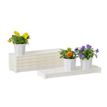6 Pack 16.20 x 4.50 x 1.45 Inch White Plastic Rectangular Planter Pot Saucer Drip Tray with Removable Drain Plug for Windowsill, Shelf, Tabletop, Kitchen, Balcony, Small Potted Plant - color: White