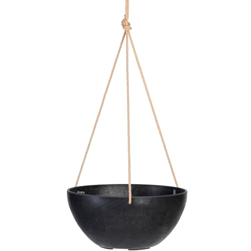 Root & Vessel Self Watering Hanging Planter for Indoor or Outdoor Plants, Unique Marbled Hanging Basket Made of Eco-Friendly Blend of Stone & Plastic, Black, 12" - color: Black, size: 12"