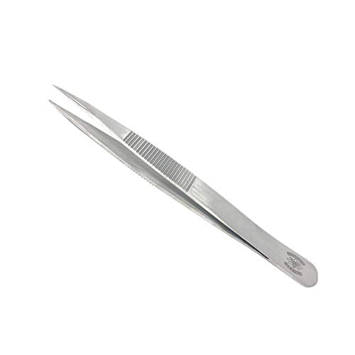 Stainless Steel General Purpose Forceps with Straight Strong Tips (4.75 in. (120mm), Serrated Finger Grips) - size: 4.75 in. (120mm), style: Serrated Finger Grips