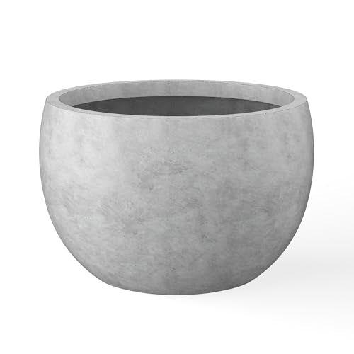 Kante Small Round Bowl Pale Gray Concrete Planter 11.8" Dia, Outdoor | Rubber Plug for Indoor, Drainage for Garden, All-Weather Cement Flower Pot, Handcrafted, Anti-Frost & UV, Modern Home Decor - color: Natural Concrete, size: 11.8" d
