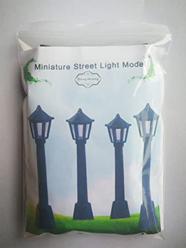 Dong Huang 10pcs Mini Miniature Street Light Model, Railway Train Solar Lamp Post Lamps, Outdoor Pathway Lantern Post for Dollhouse Decoration Micro Landscape Fairy Garden Lighting Accessories, Black