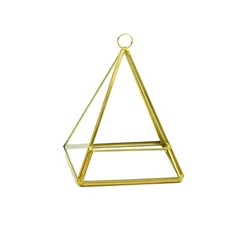 WGV Hanging Geometric Planter Terrarium Width 4.5" Height 5.5" Clear Glass Gold Frame DIY Succulent air Plant Miniature Fairy Garden Windowsill Decor Pyramid 1 Piece - color: Gold, size: Pyramid 5.5"