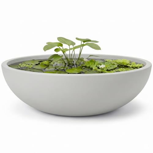 KUTE NEST 19.7" Premium Rondo Fiberstone Outdoor Planter - Light Gray - color: Light French Gray, size: 19.7"D x 6.9"H