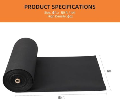 GAOMON Geotextile Landscape, 4ft x 50ft & 6oz Geotextile Fabric, PP Drainage 350N Tensile Strength & 440N Load Capacity, for Driveway & Road Stabilizationr, Erosion Control, French Drain - size: 4FT*50FT-6.0OZ