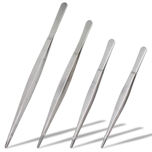 4Pcs 304 SS Tweezers Set 7-12 Inch Serrated Straight Tips