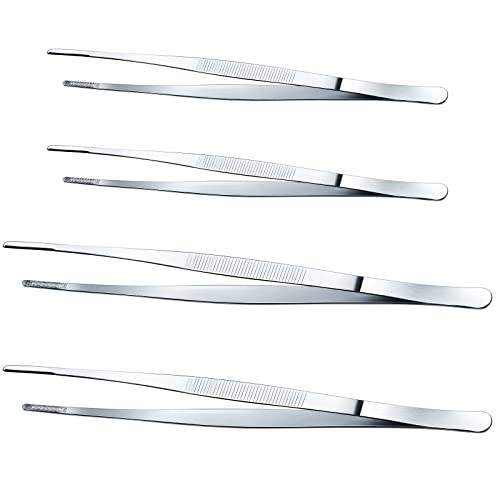 Yaomiao 4 Packs 12 Inch 10 Inch Bar Tweezers Silver Cocktail Tongs Kitchen | Stainless Steel Bartender Long Cooking Tongs for Garnish Food Fruit Korean BBQ Bartender Chef, Multi-use - color: Silver, size: 10 Inch, 12 Inch
