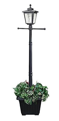 76" Height Solar Lamp Post Lights with Planter, Die-Casting Aluminum Construction, Glass lampshade with Warm White LED, Suitable for Yard, Driveway, Garden and Patio Decoration, Matte Black
