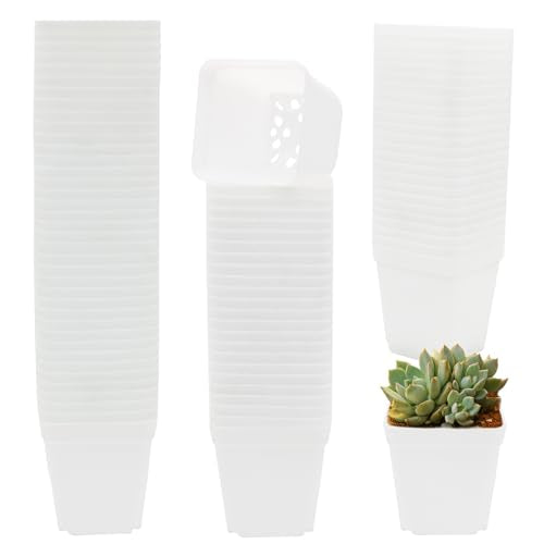 2.7 Inch Square Nursery Pots,100 Pack White Plastic Plant Containers,Sturdy & Durable Starter Pots with Drainage Holes for Seed Starting,Succulents,Cuttings & Transplanting