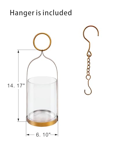 6" Wide Handmade Sturdy Glass Cylinder Jar with Metal Stand in Antique Brass, Display Glass Container for Candles and Plants, Hurricane Lantern, Candle Holder, Industrial, Farmhouse, Outdoor - size: 6"