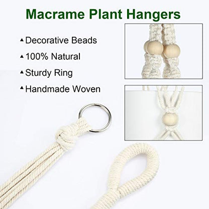 6 Pieces Macrame Plant Hangers with 6 Hooks, Different Tiers, Handmade Rope Hanging Planters Set Flower Pots Holder Stand Hanging Plant Holder for Indoor Outdoor Boho Home Decor (Creamy White)