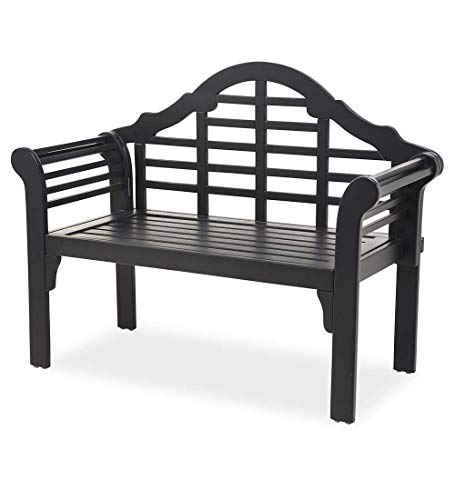 Plow & Hearth Weatherproof Lutyens Eucalyptus Wood Garden Bench | Foldable Patio Bench | Outdoor Furniture Seating for Porch Park Deck | Black - color: Black