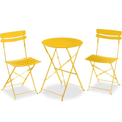 Best Choice Products 3-Piece Bistro Set, Space Saving Folding Design, Solid Steel, Outdoor Patio Furniture Set w/ 2 Chairs, Bistro Table - Yellow - color: Yellow
