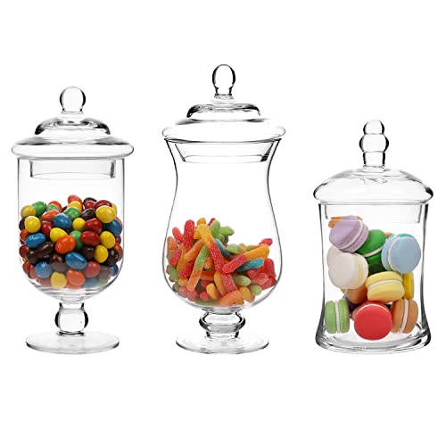 MyGift Clear Glass Apothecary Jars With Lid Footed Vase Set of 3 | Elevated Footed Design, Party Entertaining, Candy Display, Wedding Décor, Countertop Accent, Versatile Organization - color: Clear Glass