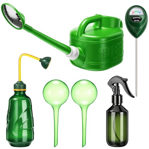 Reallnaive 6-piece Indoor Watering Can Set – 1 Gal Can, 6.8 oz Spray, 15 oz Squeeze, Plant Watering Globes & Soil Moisture Meter, Indoor & Outdoor Plant Care(Fluorescent Green) - color: Fluorescent Green