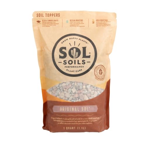 Sol Soils Original Sol Soil Topper – Decorative Rocks for Potted Plants, Succulents, Cactus, & More – Blend of Grey, Gold, & Red Rocks - Top Dressing for Water Retention & Pest Protection – 1 Quart - color: Original Sol, size: 1 Quart