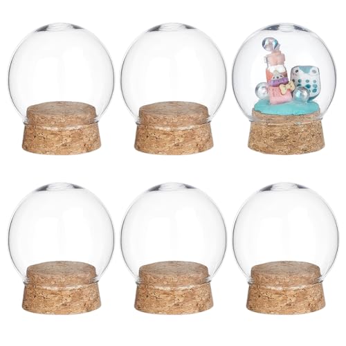 NBEADS 6 Pcs Decorative Glass Dome Cover, 2×2.4 Inch Mini Display Dome Cloche Bell Jar Clear Glass Display Dome Cover with Wood Base for Centerpieces Plants Rocks Specimens Decorations Crafts - size: 1.96×2.36 Inch