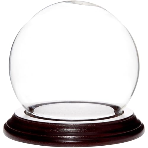 Plymor 3.5" x 4" Glass Display Dome Globe Cloche (Dark Mahogany Veneer Base) - color: Dark Mahogany Veneer