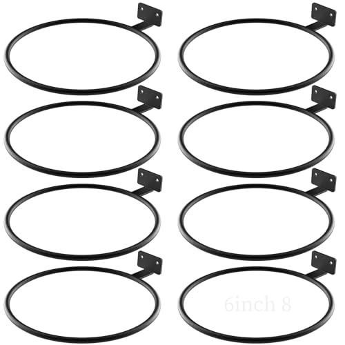 8Pack Black 6In Wall Mount Metal Flower Pot Rings Heavy Duty Plant Brackets | Sturdy rustproof metal planter ring holders Bulk,wall mounted saves space,perfect for indoor and outdoor flower pot display - color: Black/8pack, size: 6in