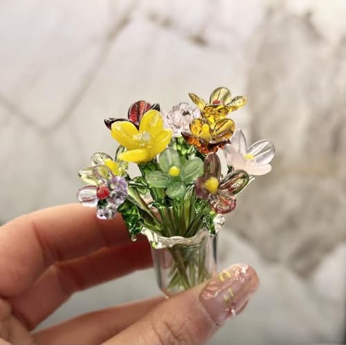 11Pcs Cute Mini Glass Flower Decoration Hand Blown Glass Flowers Bouquet Small Flower Vase Ornaments for Gift Mothers Day, Birthday, Christmas Festival DIY Craft