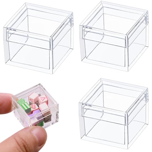 KissYou Small Acrylic Box Clear Candy Boxes with Lids Plastic Square Cube Jewelry Storage Contanier Wedding Graduation Party Favor Decorative Boxes - size: 1.18 x 1.18 x 0.86 Inch