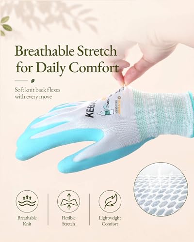 Kebada Gardening Gloves for Women, MicroFoam Latex Coated, Gifts, 6 Pairs | Aqua & Red, Breathable Polyester Liner, Flexible Fit, Washable, Secure Grip, Recycled PET, Women's Garden Gloves - color: Rose Pink & Aqua Blue 6 Pairs, size: Medium ( 6 Pairs )